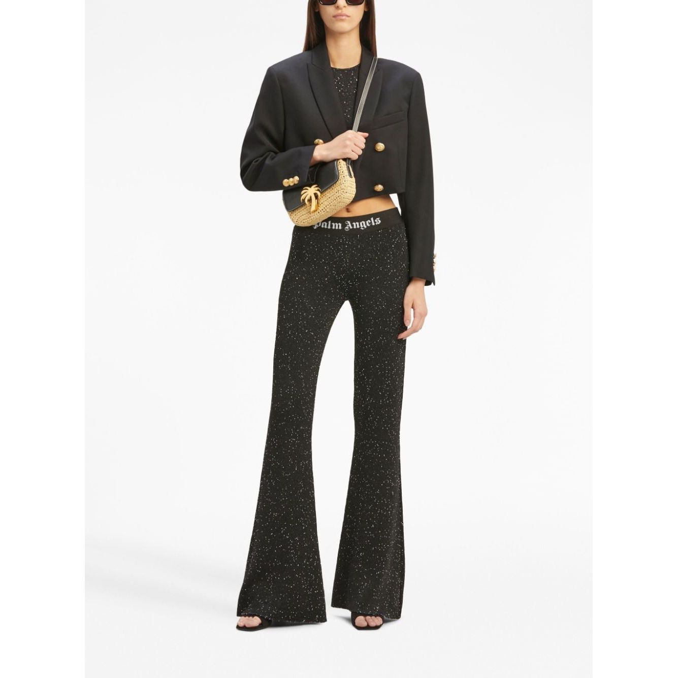 Palm Angels Women Cropped Double-breasted Blazer Black Jackets Palm Angels Dark Slate Gray