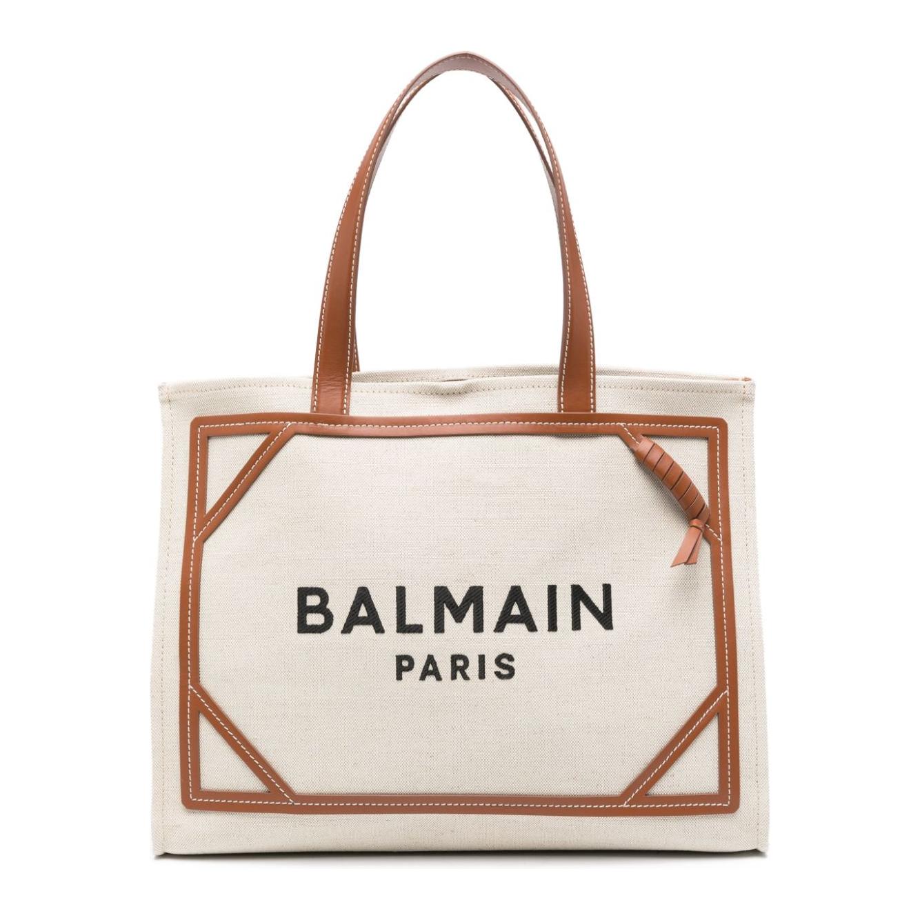 Balmain B-Army 42 canvas tote bag with leather details Shopper Balmain Light Gray