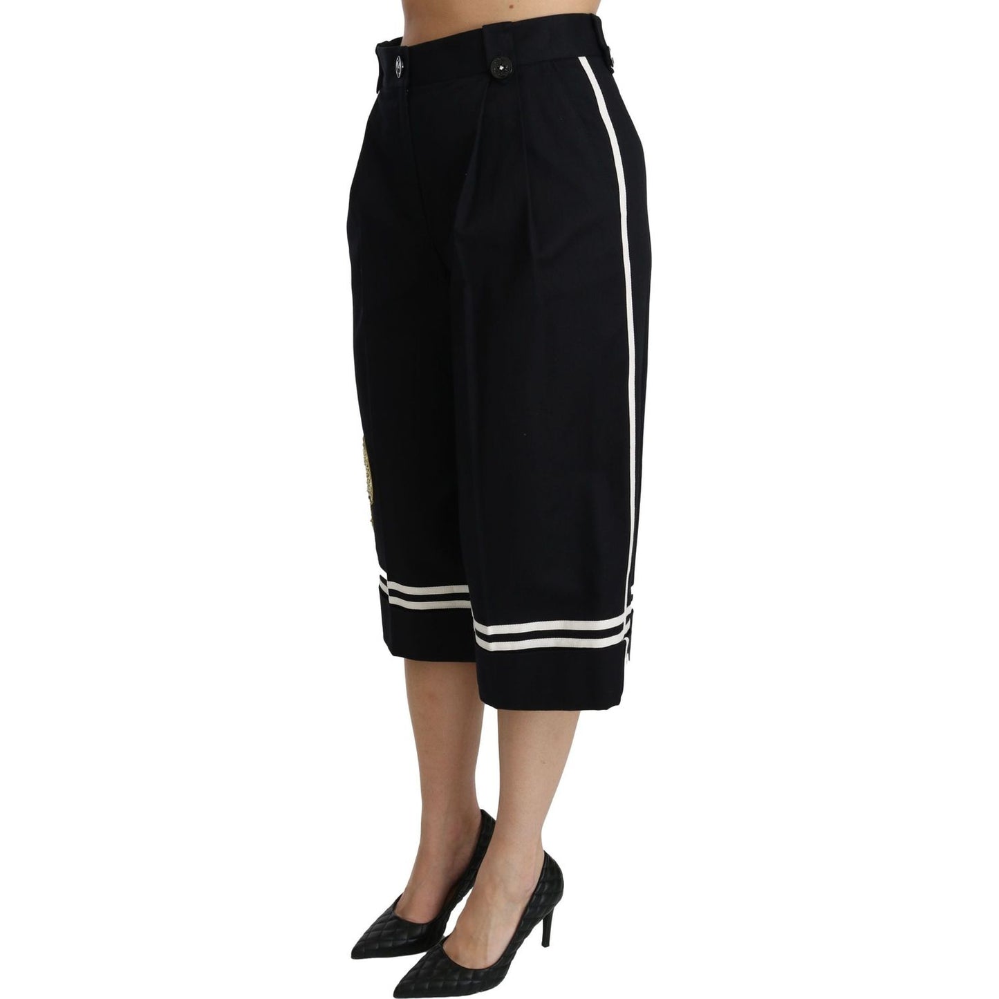 Dolce & Gabbana High Waist Palazzo Cropped Pants in Black Lemon Dolce & Gabbana Rosy Brown