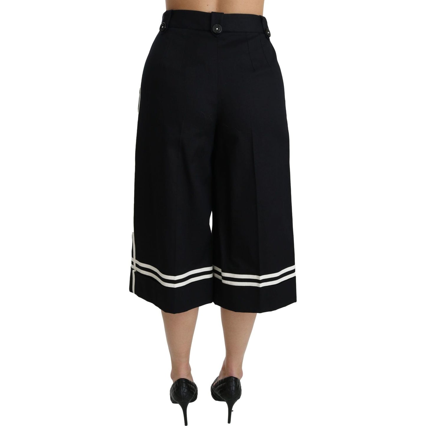 Dolce & Gabbana High Waist Palazzo Cropped Pants in Black Lemon Dolce & Gabbana Black