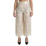 Dolce & Gabbana Cream Lace High Waist Palazzo Cropped Pants