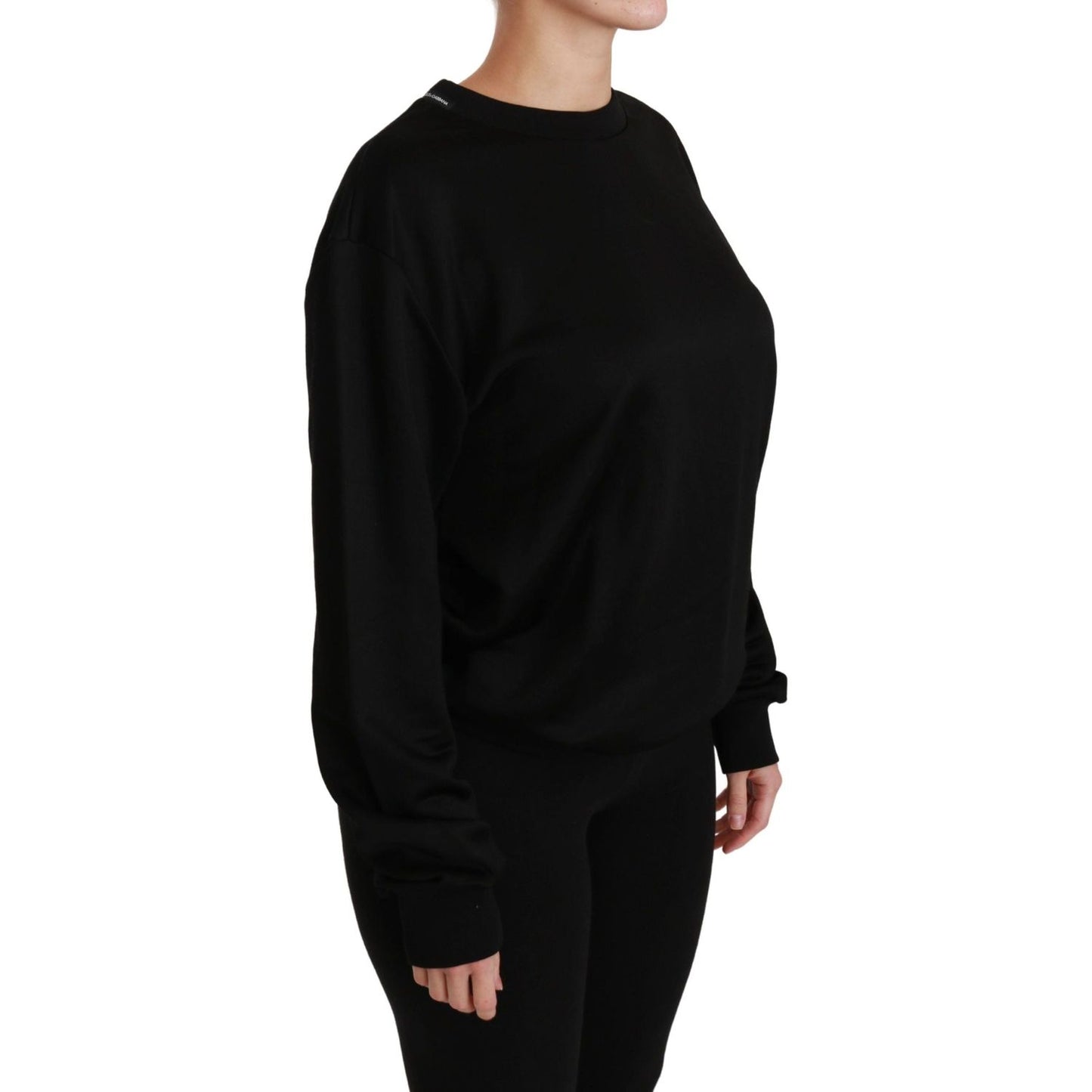 Dolce & Gabbana Elegant Black Cotton Crew Neck Pullover Sweater Dolce & Gabbana Black