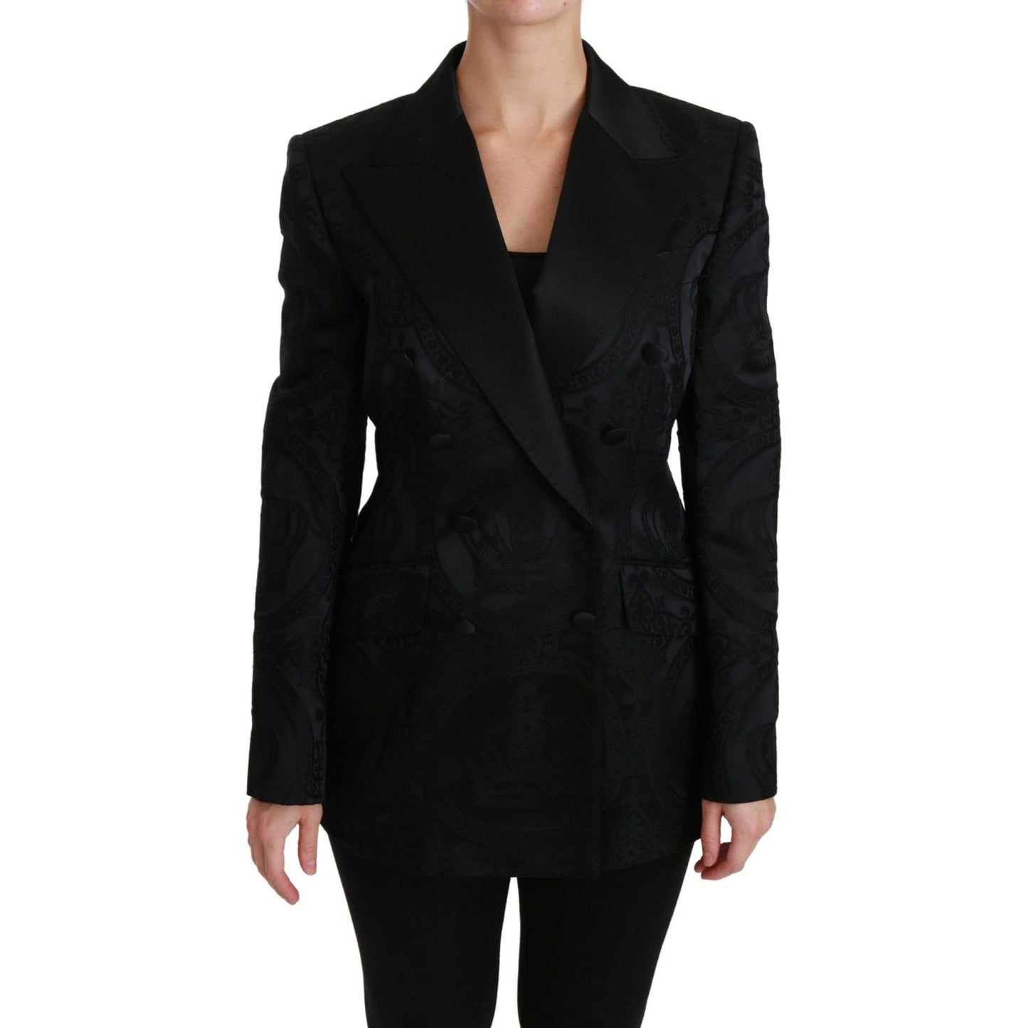 Dolce & Gabbana Elegant Crown-Patterned Double Breasted Jacket Dolce & Gabbana Black