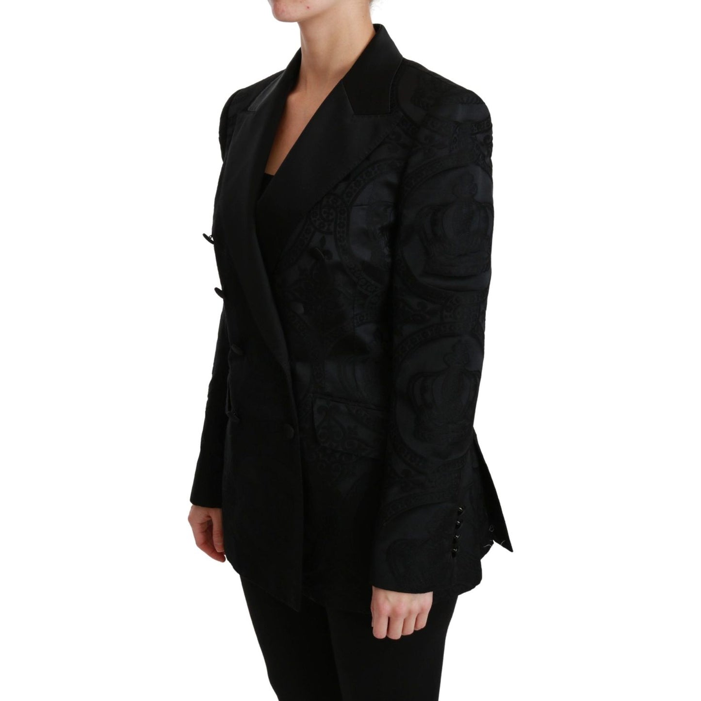 Dolce & Gabbana Elegant Crown-Patterned Double Breasted Jacket Dolce & Gabbana Black