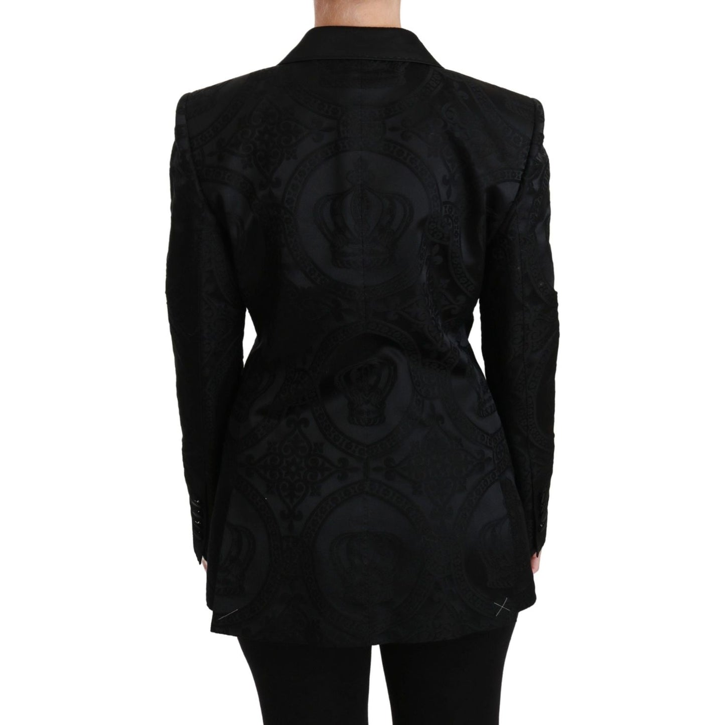 Dolce & Gabbana Elegant Crown-Patterned Double Breasted Jacket Dolce & Gabbana Black