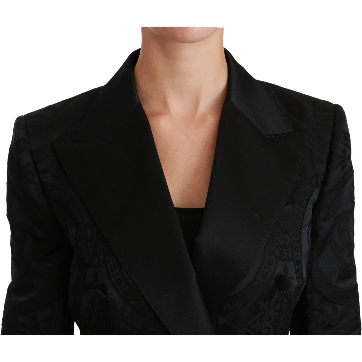 Dolce & Gabbana Elegant Crown-Patterned Double Breasted Jacket Dolce & Gabbana Black