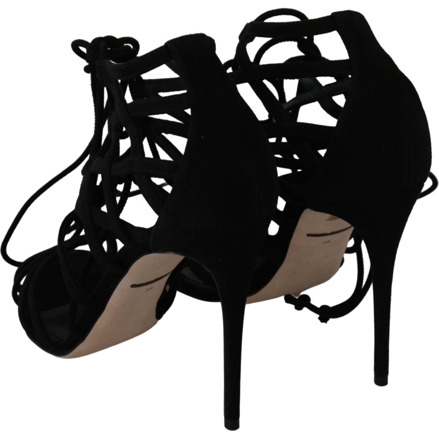 Dolce & Gabbana Elegant Black Suede Stiletto Ankle Strap Sandals Heeled Sandals Dolce & Gabbana Black