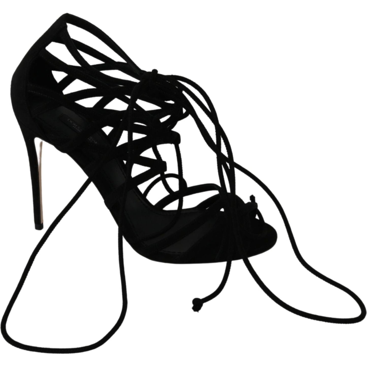 Dolce & Gabbana Elegant Black Suede Stiletto Ankle Strap Sandals Heeled Sandals Dolce & Gabbana Black