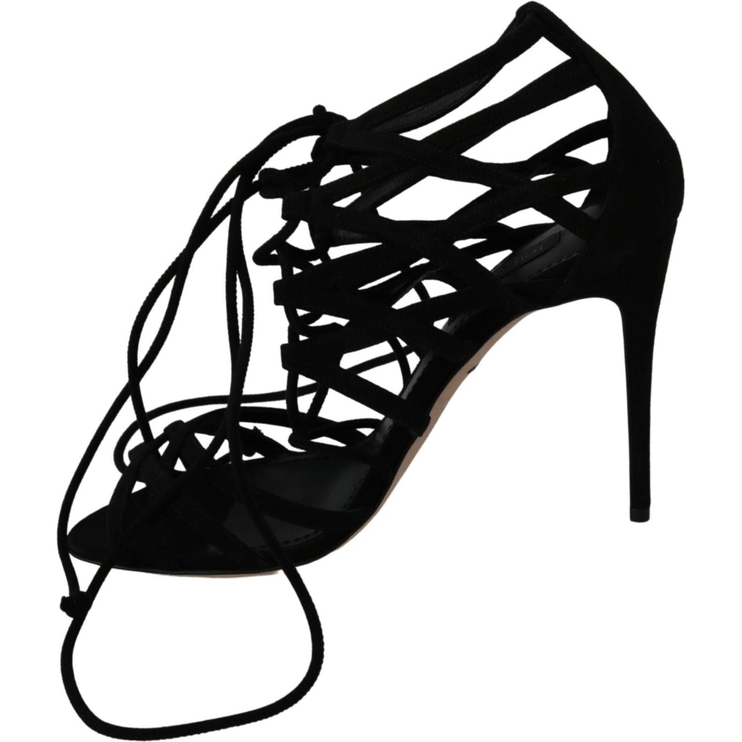 Dolce & Gabbana Elegant Black Suede Stiletto Ankle Strap Sandals Heeled Sandals Dolce & Gabbana Black