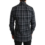Dolce & Gabbana Gray Checkered Heart Collar MARTINI Shirt TSH4482-37