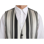 Dolce & Gabbana White Black Stripes Waistcoat Formal Vest TSH4640-48