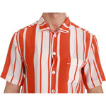 Dolce & Gabbana Orange Silk Striped Short Sleeve White Shirt TSH4655-38