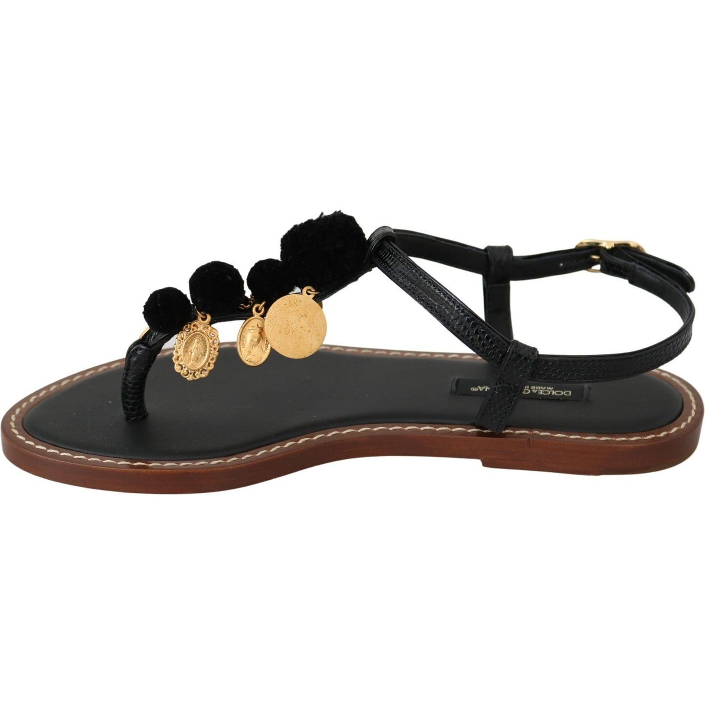 Dolce & Gabbana Pom Pom Flip Flop Ankle Strap Flats