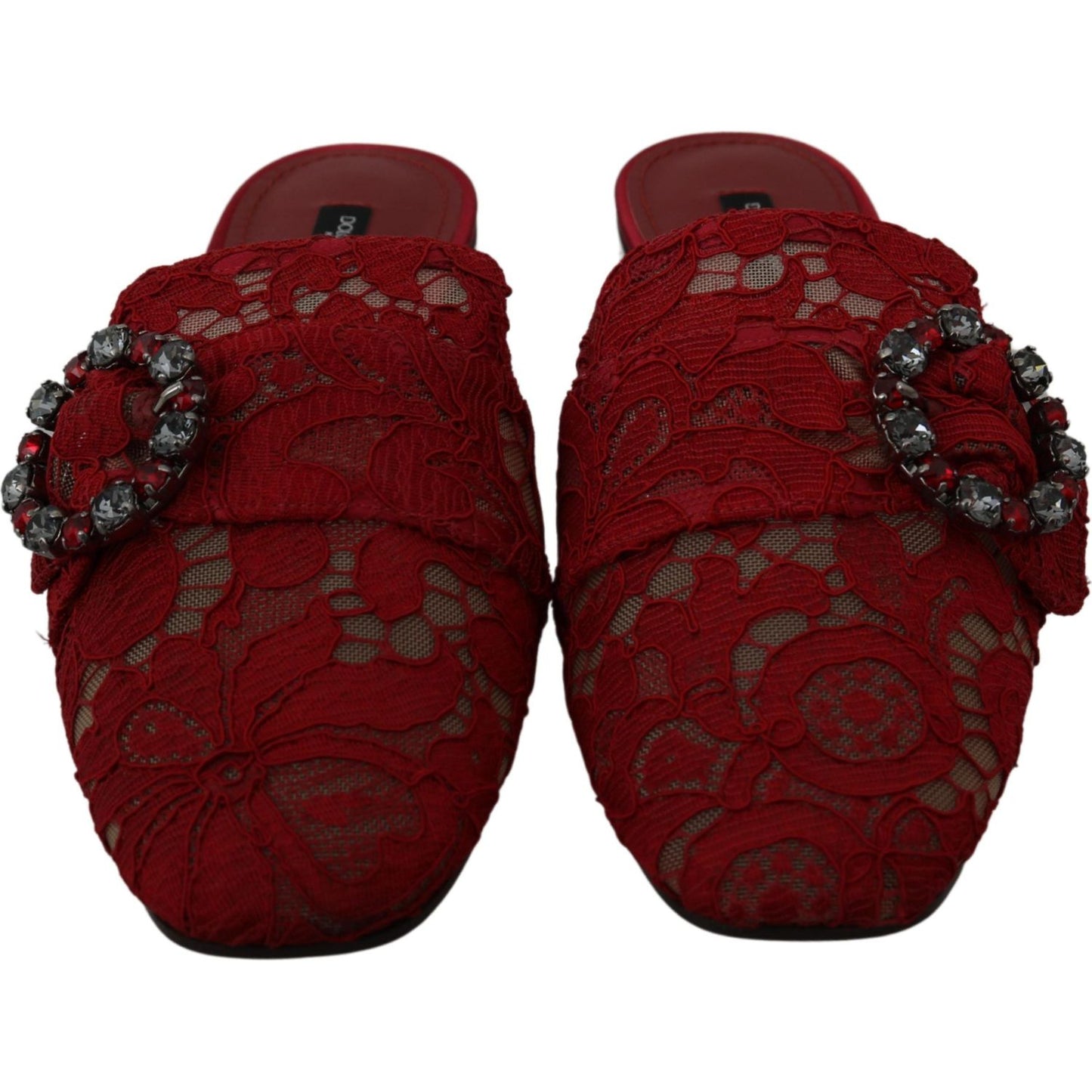 Dolce & Gabbana Radiant Red Slide Flats with Crystal Embellishments Dolce & Gabbana Dark Red