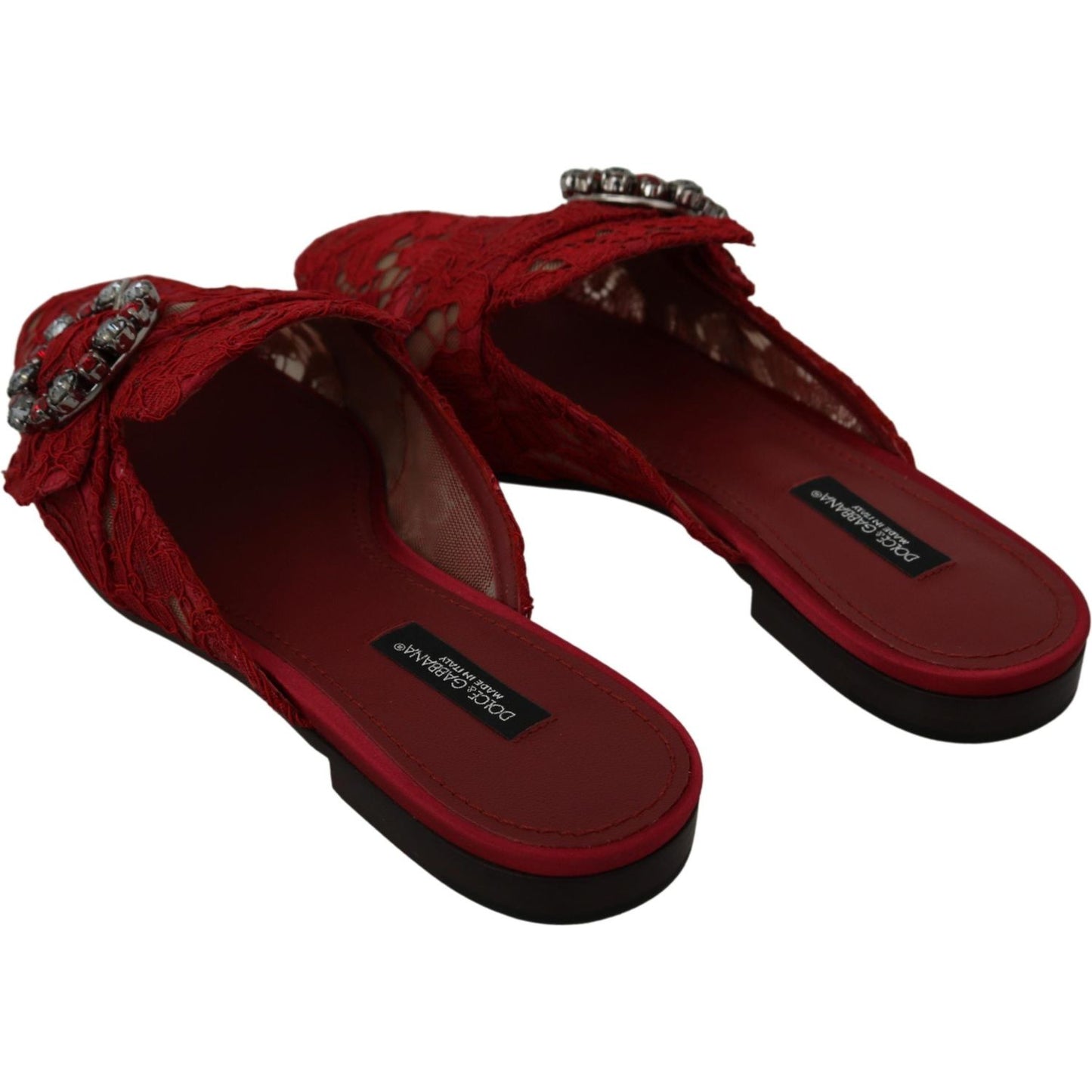 Dolce & Gabbana Radiant Red Slide Flats with Crystal Embellishments Dolce & Gabbana Black