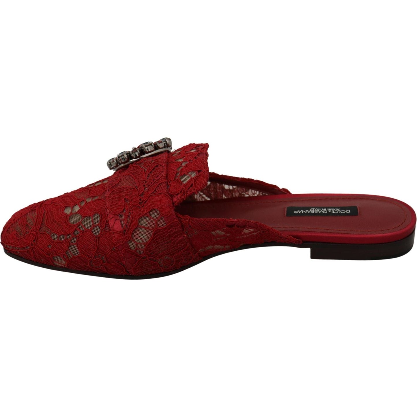 Dolce & Gabbana Radiant Red Slide Flats with Crystal Embellishments Dolce & Gabbana Dark Red