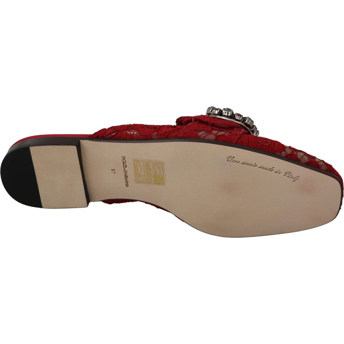 Dolce & Gabbana Radiant Red Slide Flats with Crystal Embellishments Dolce & Gabbana Rosy Brown