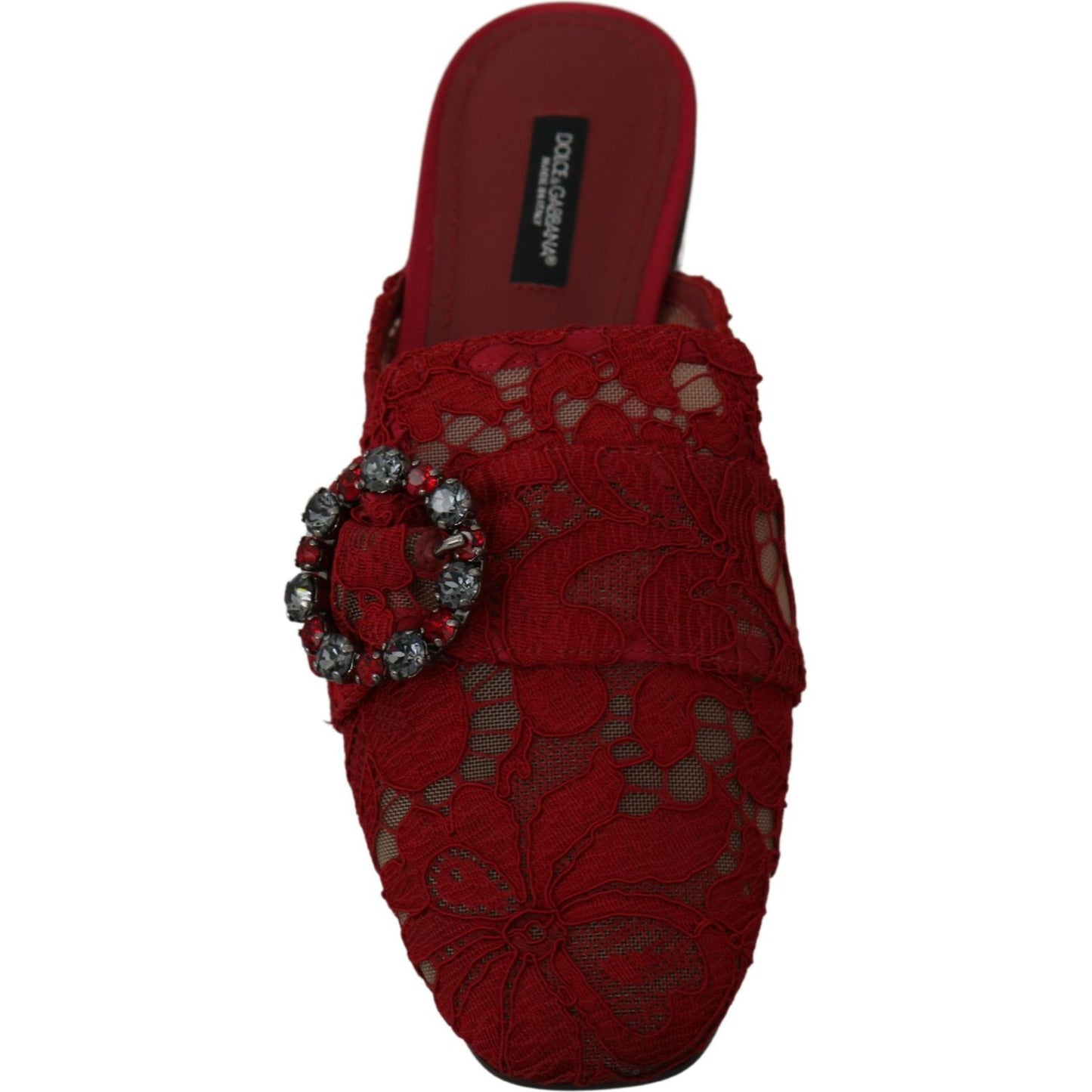 Dolce & Gabbana Radiant Red Slide Flats with Crystal Embellishments Dolce & Gabbana Dark Red