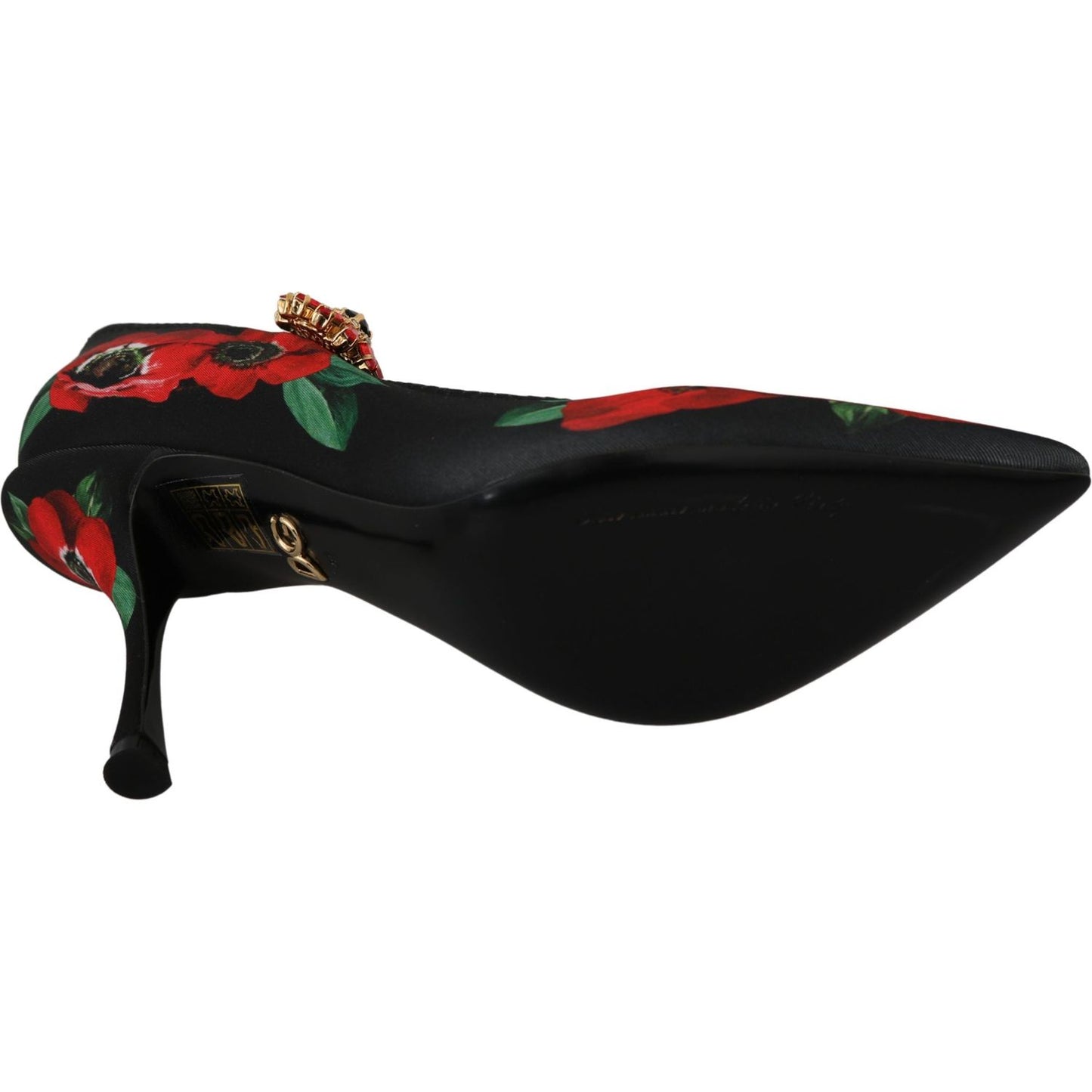 Dolce & Gabbana Floral Mary Janes Pumps with Crystal Detail Shoes Dolce & Gabbana Black