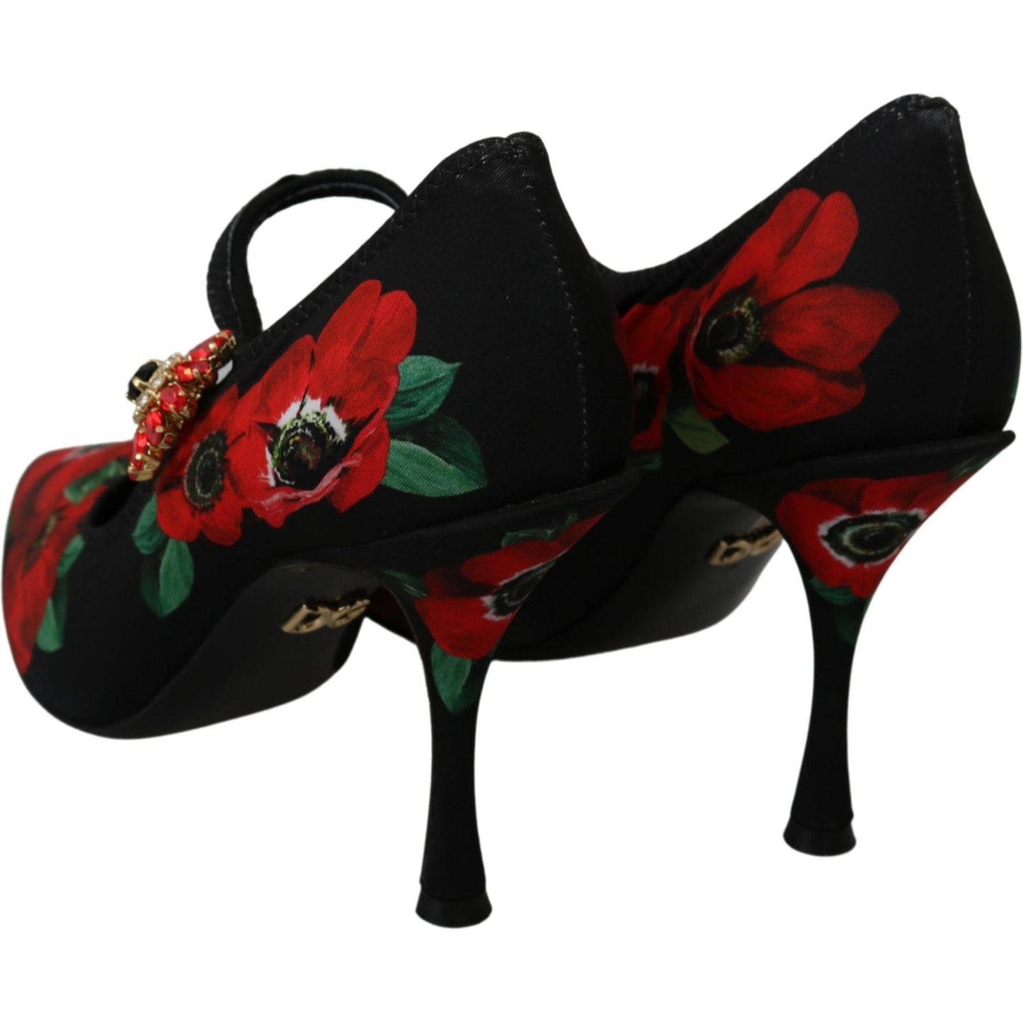 Dolce & Gabbana Floral Mary Janes Pumps with Crystal Detail Shoes Dolce & Gabbana Black