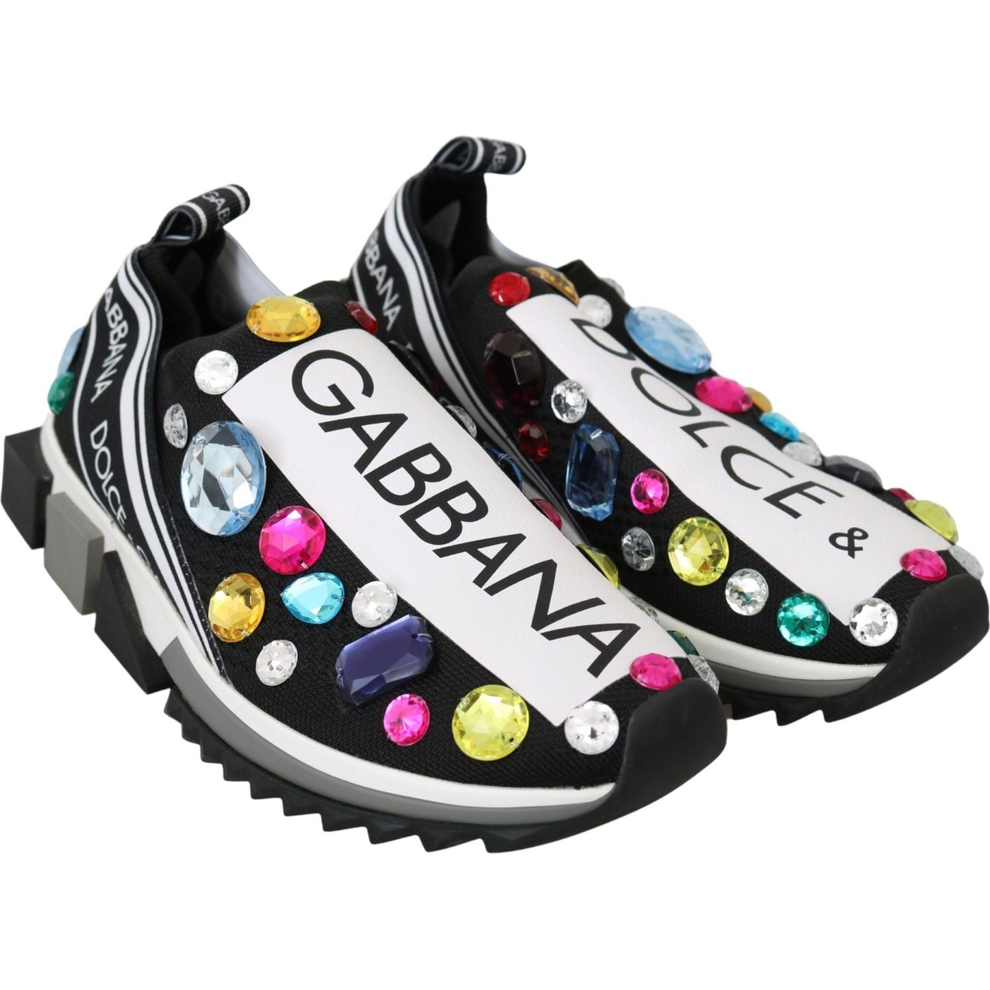 Dolce & Gabbana Black Crystal-Embellished Low Top Sneakers Dolce & Gabbana Light Gray