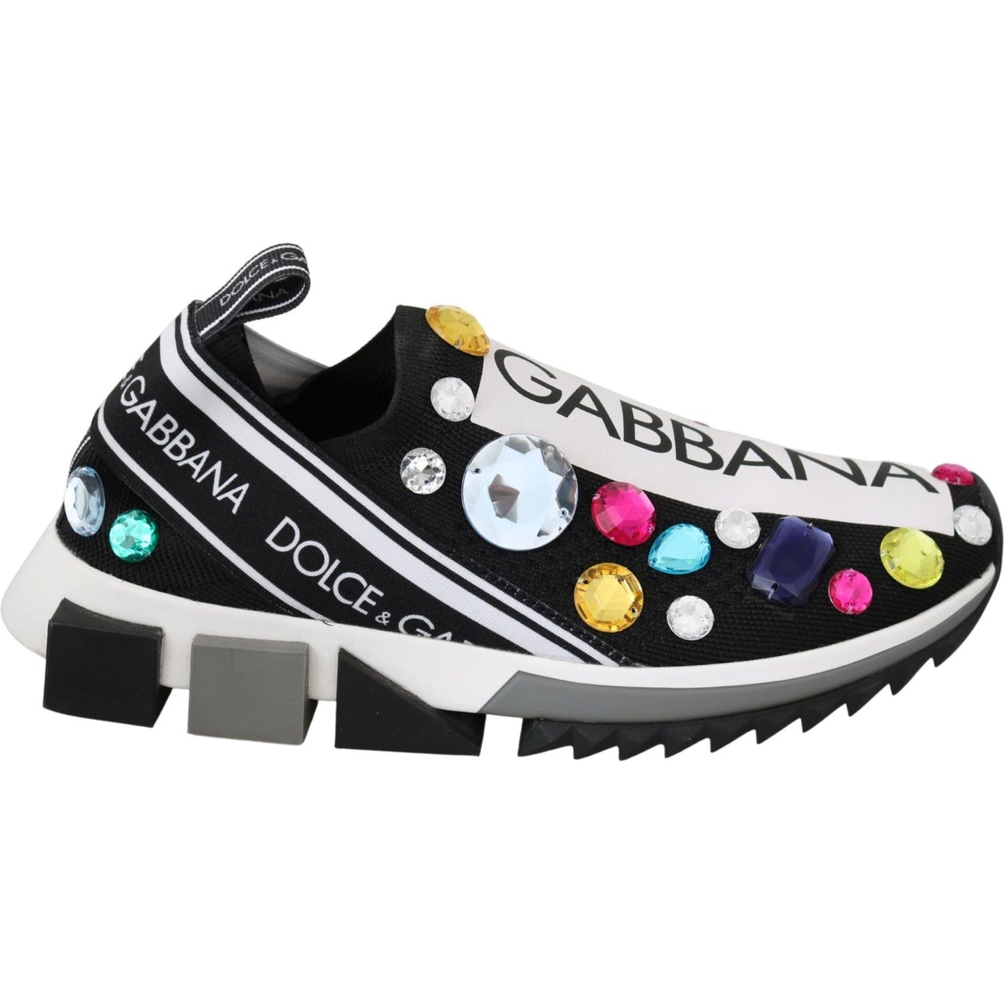 Dolce & Gabbana Black Crystal-Embellished Low Top Sneakers Dolce & Gabbana Light Gray