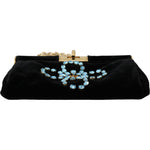 Dolce & Gabbana Black Velvet Crystal Studs Women Crossbody Sling Borse Bag VAS9621