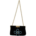Dolce & Gabbana Black Velvet Crystal Studs Women Crossbody Sling Borse Bag VAS9621