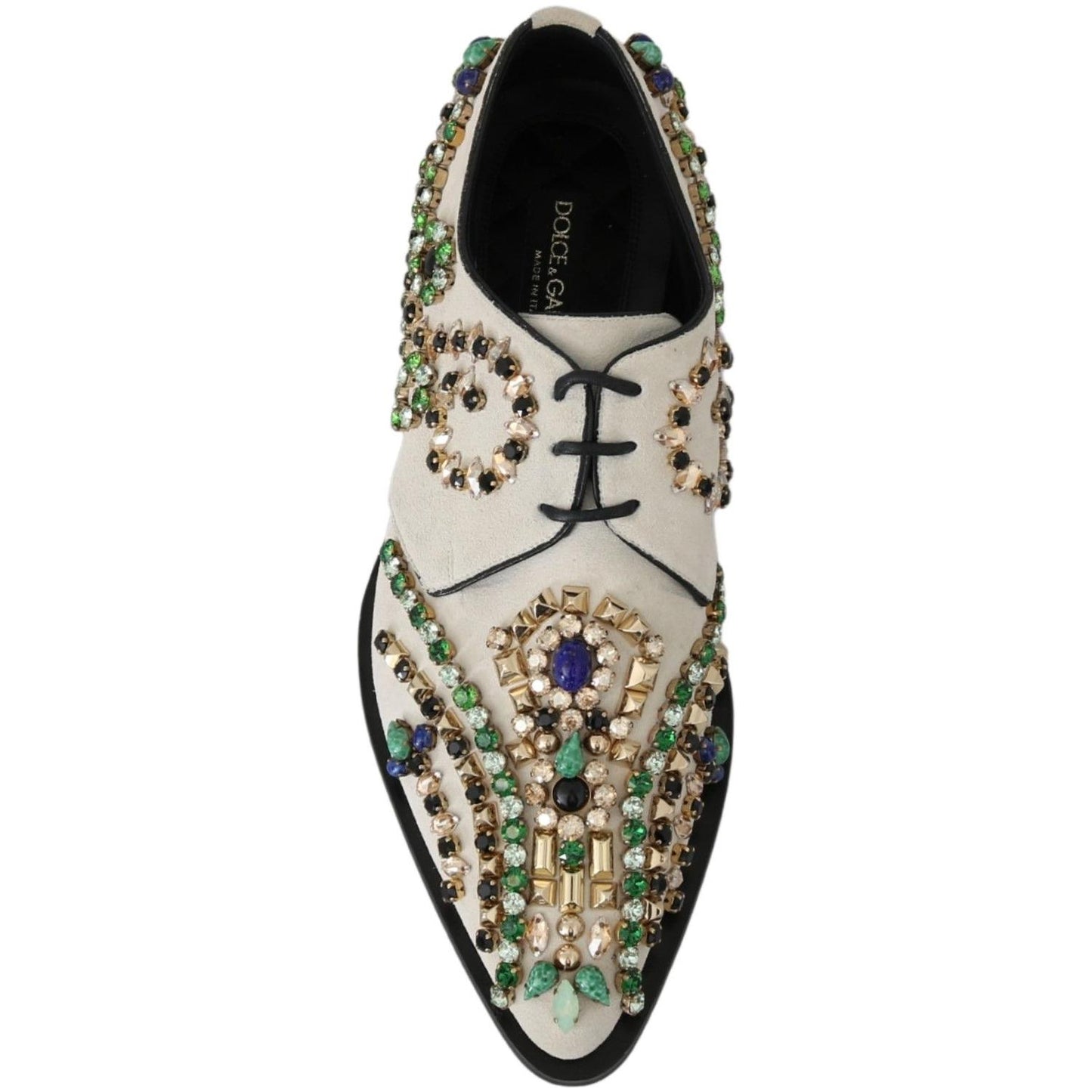 Dolce & Gabbana Elegant White Suede Dress Flats with Crystals Dolce & Gabbana Dark Gray