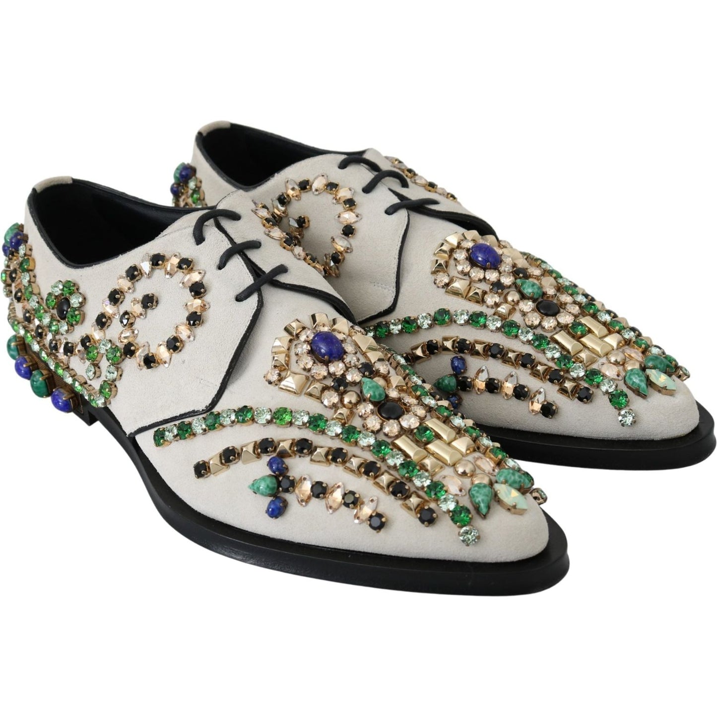 Dolce & Gabbana Elegant White Suede Dress Flats with Crystals Dolce & Gabbana Gray