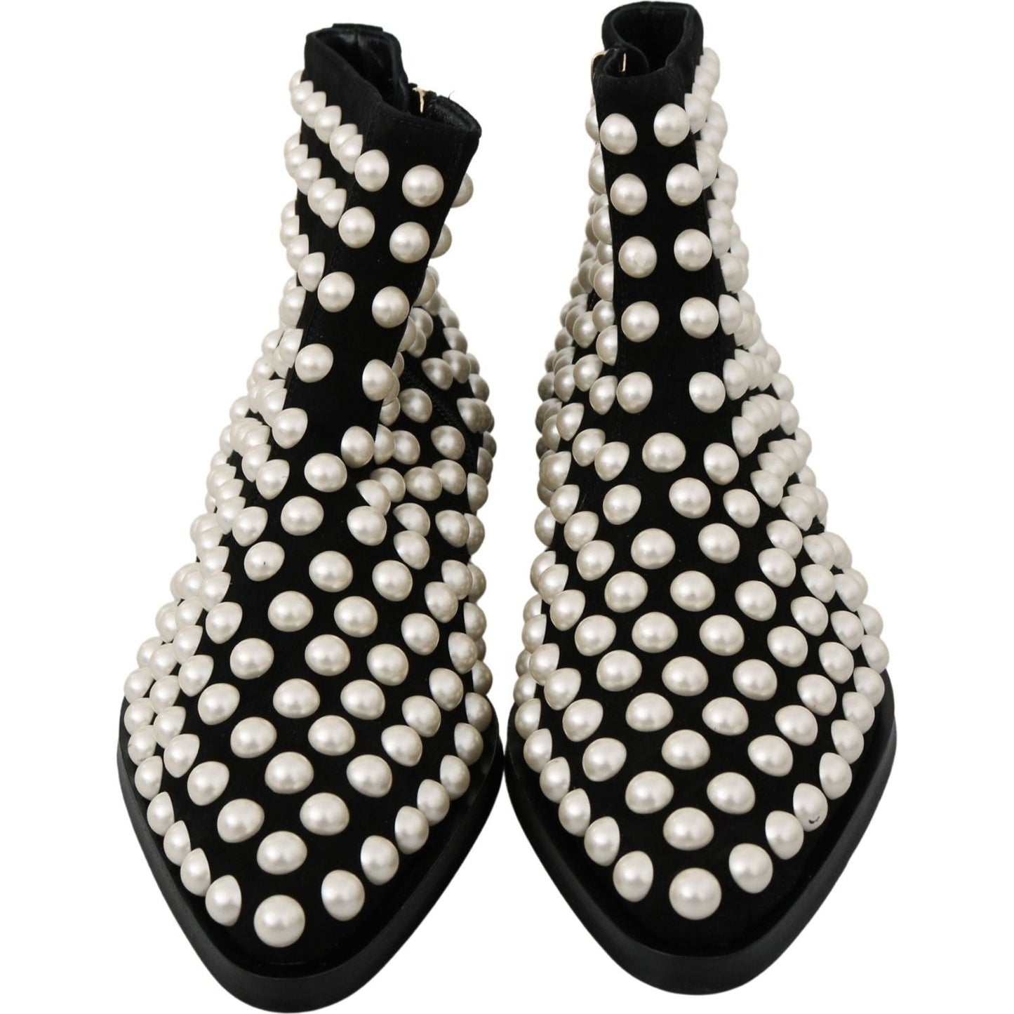 Dolce & Gabbana Chic Black Suede Ankle Boots with Pearls Dolce & Gabbana Black