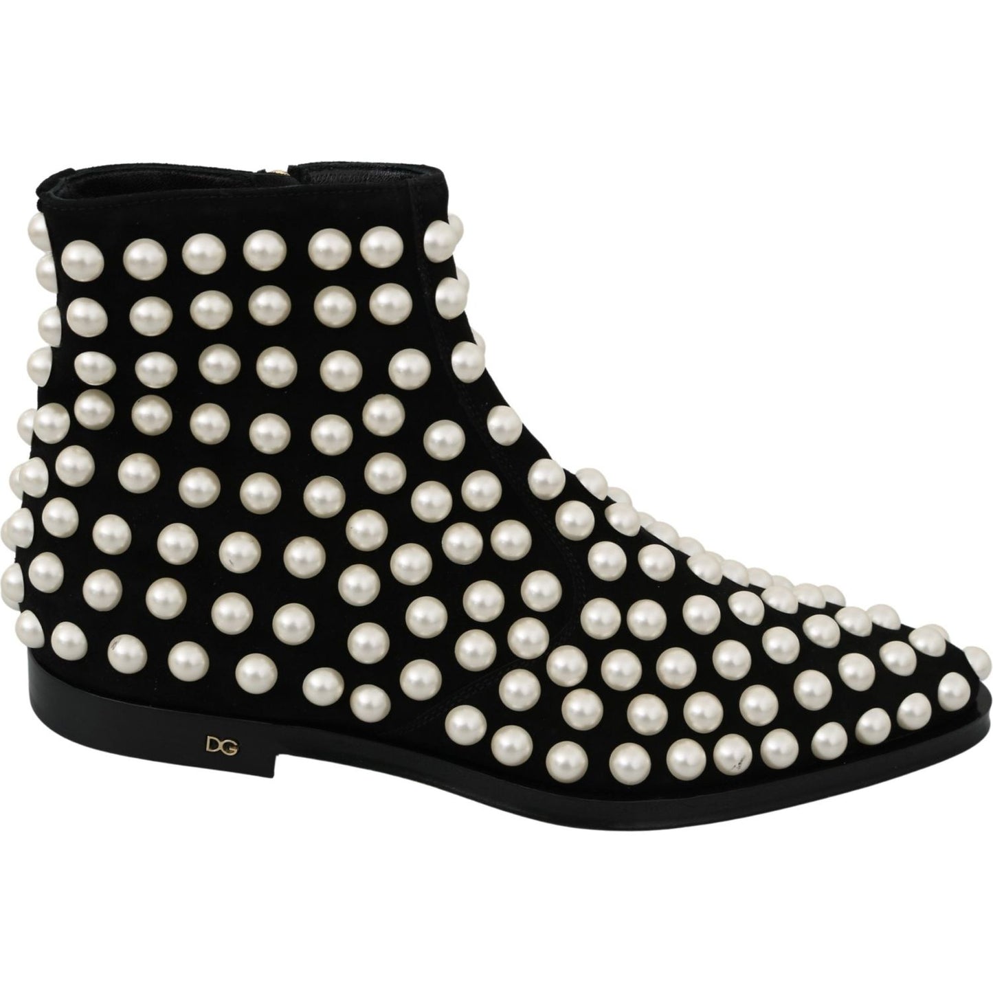 Dolce & Gabbana Chic Black Suede Ankle Boots with Pearls Dolce & Gabbana Black