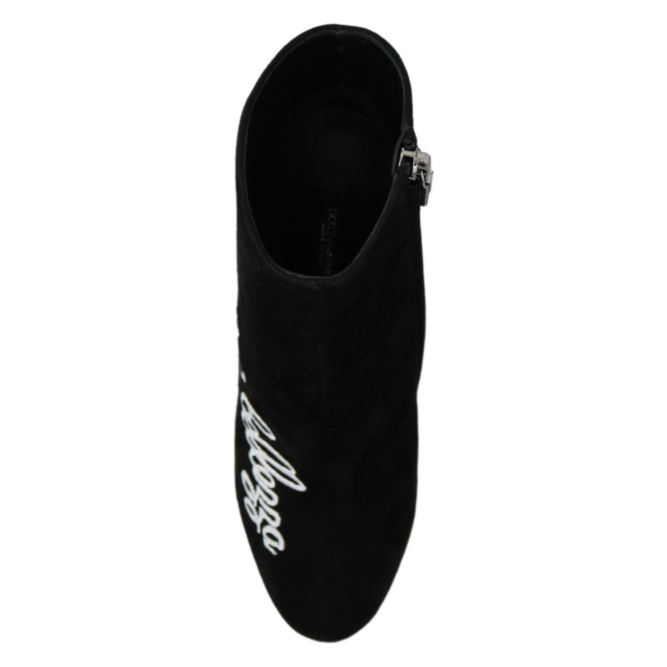 Dolce & Gabbana Embroidered Ankle Boots in Lambskin Suede Dolce & Gabbana Black