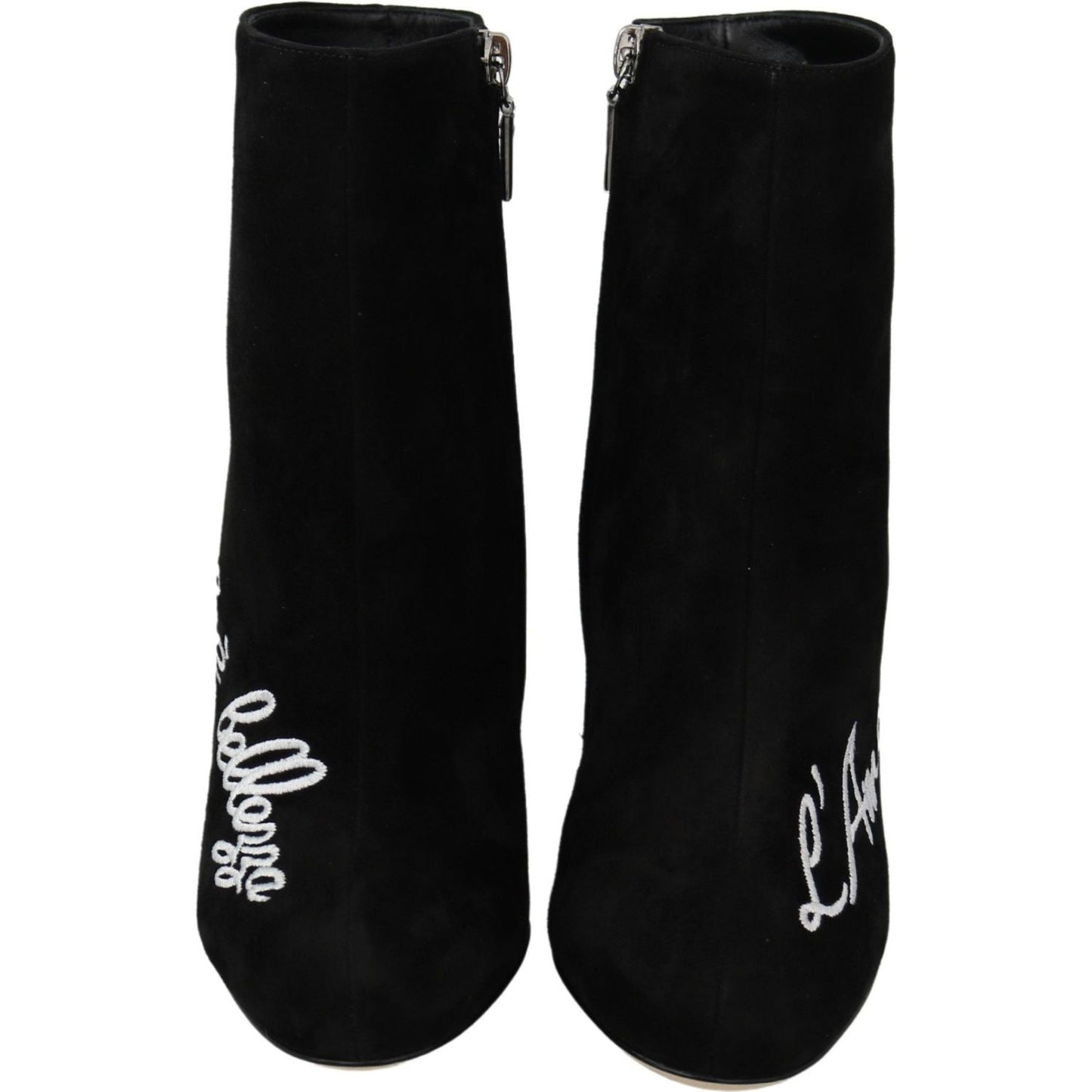 Dolce & Gabbana Embroidered Ankle Boots in Lambskin Suede Dolce & Gabbana Black