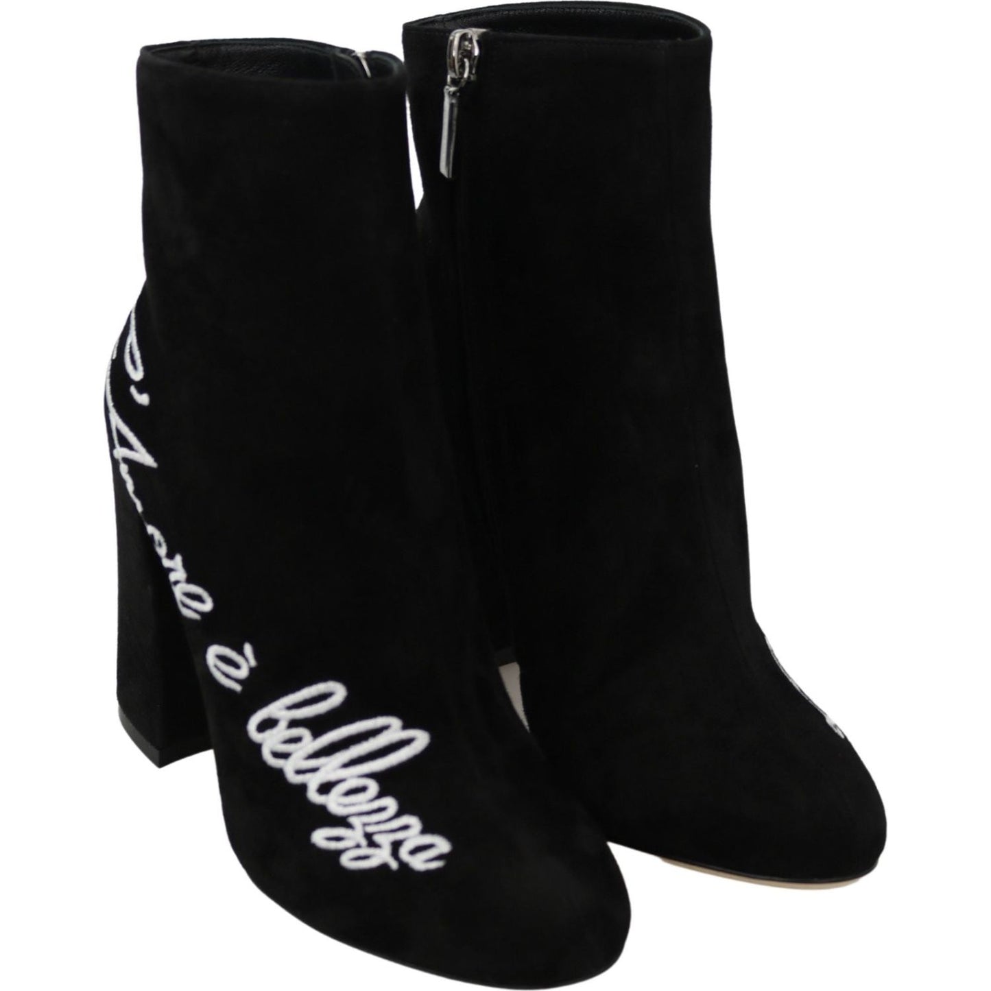 Dolce & Gabbana Embroidered Ankle Boots in Lambskin Suede Dolce & Gabbana Black