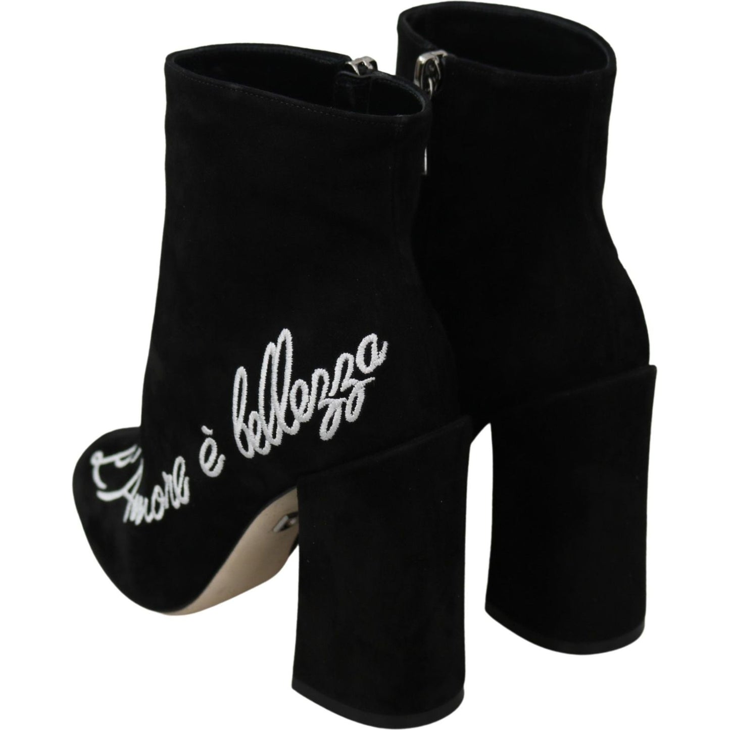 Dolce & Gabbana Embroidered Ankle Boots in Lambskin Suede Dolce & Gabbana Black