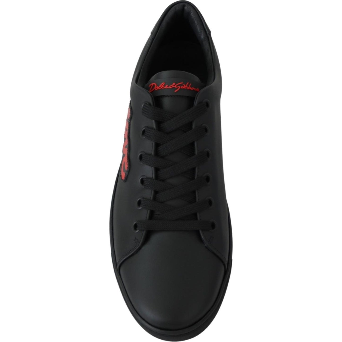 Dolce & Gabbana Elegant Leather Sneakers with Red Accents Dolce & Gabbana Black
