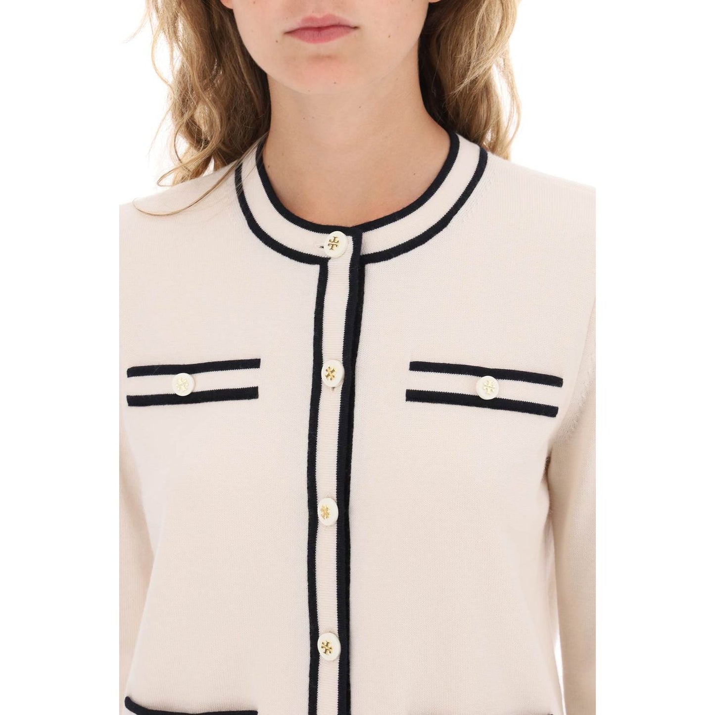 Tory Burch kendra merino wool cardigan Knitwear Tory Burch Light Gray