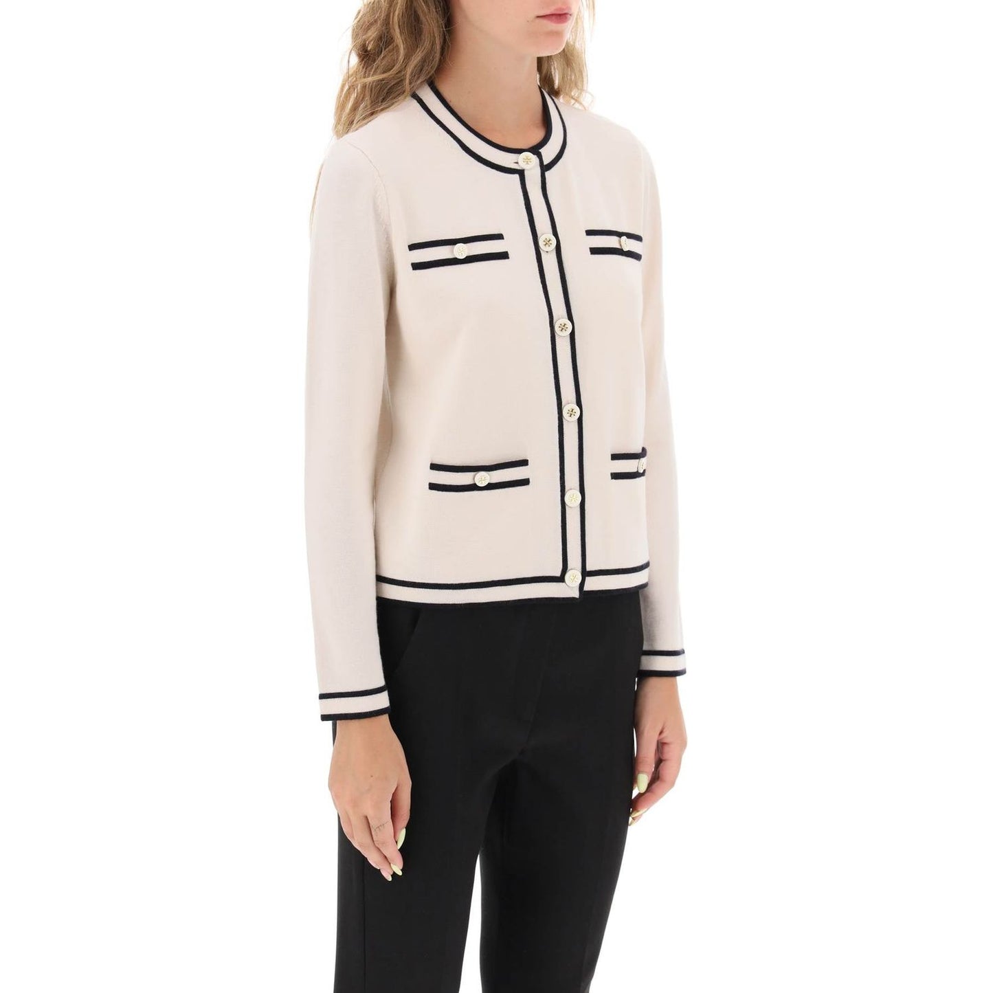 Tory Burch kendra merino wool cardigan Knitwear Tory Burch Light Gray