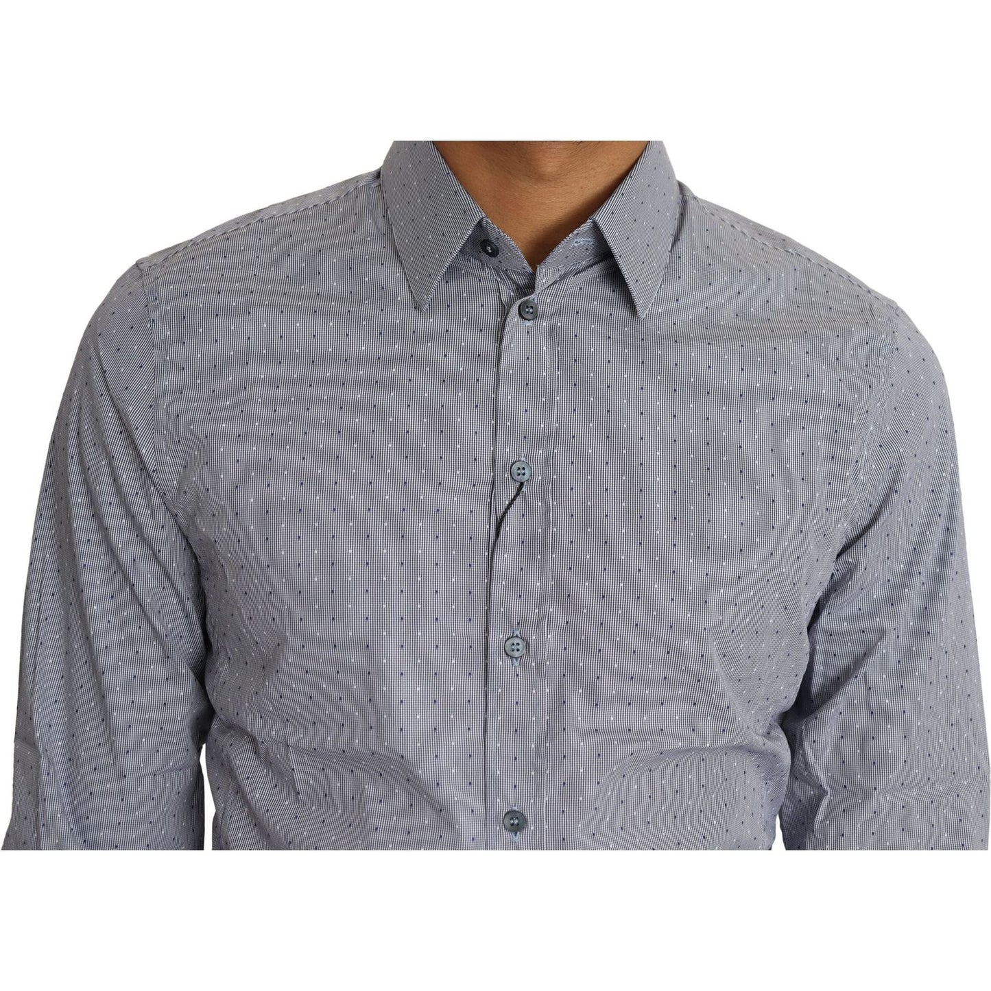 Dolce & Gabbana Sicilia Slim Fit Polka Dot Cotton Blend Shirt Dolce & Gabbana Light Slate Gray