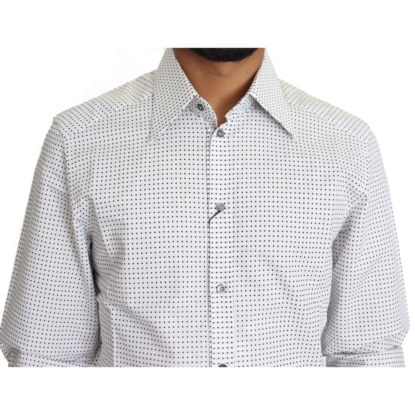 Dolce & Gabbana Elegant Slim Fit Polka Dot Dress Shirt Dolce & Gabbana Light Gray