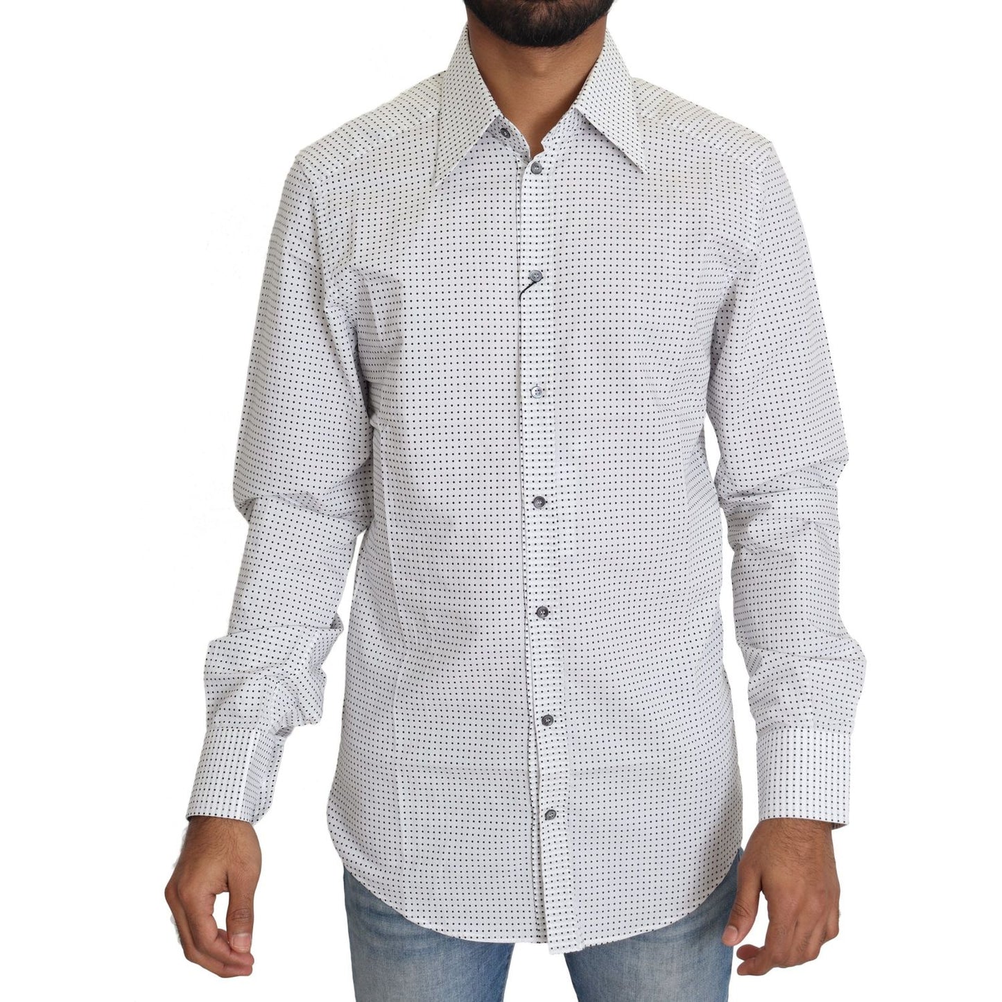Dolce & Gabbana Elegant Slim Fit Polka Dot Dress Shirt Dolce & Gabbana Light Gray