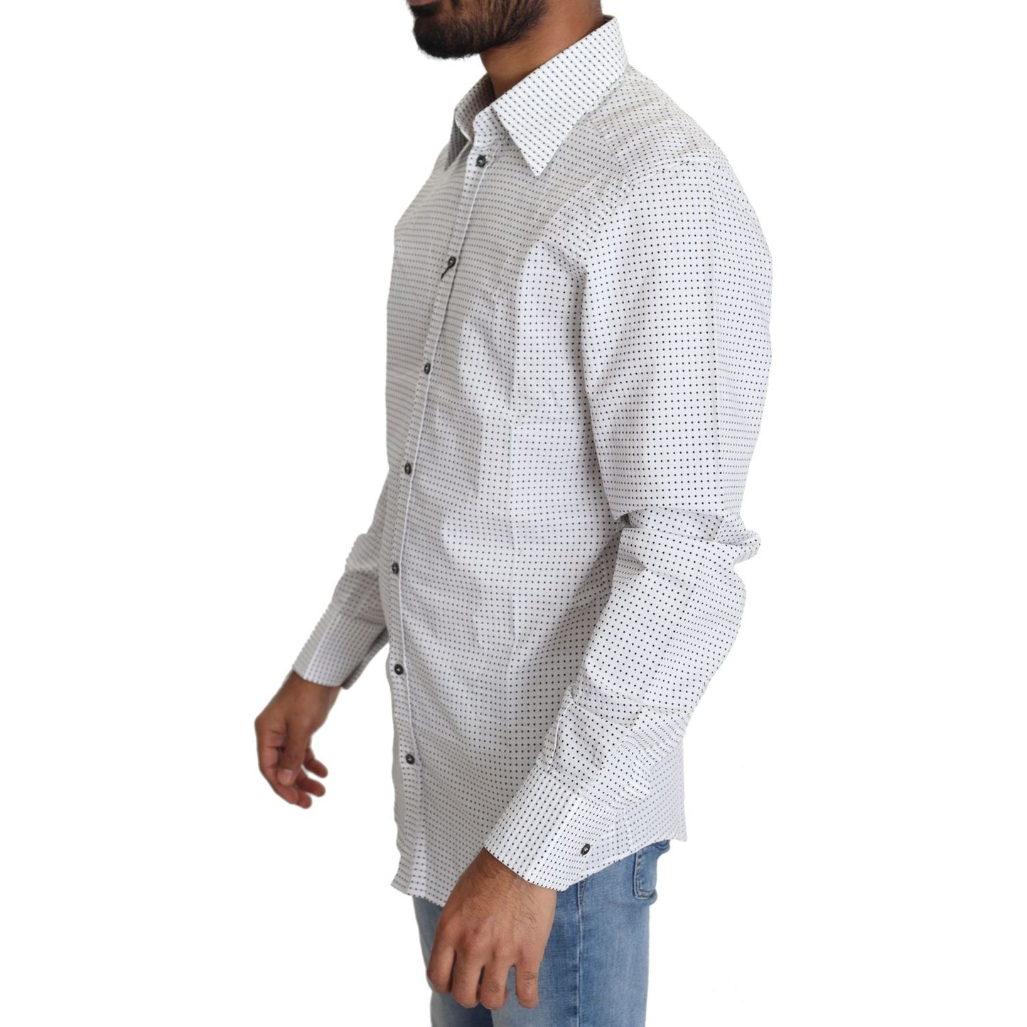Dolce & Gabbana Elegant Slim Fit Polka Dot Dress Shirt Dolce & Gabbana Gray