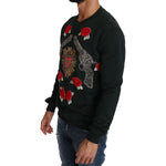 Dolce & Gabbana Green Crystal Heart Roses Gun Sweater TSH2519-46