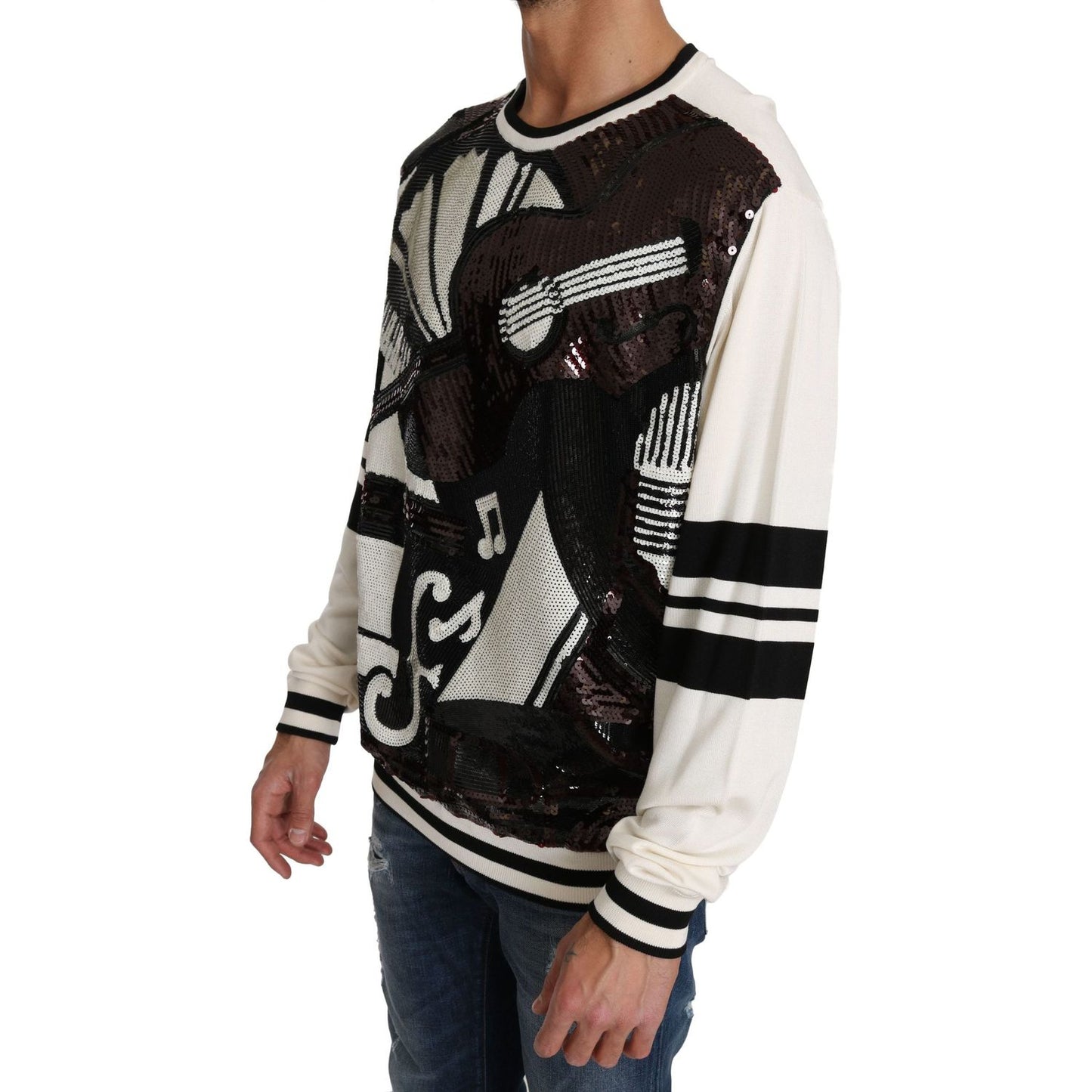 Dolce & Gabbana New York Jazz Sequined Silk Sweater Dolce & Gabbana Black