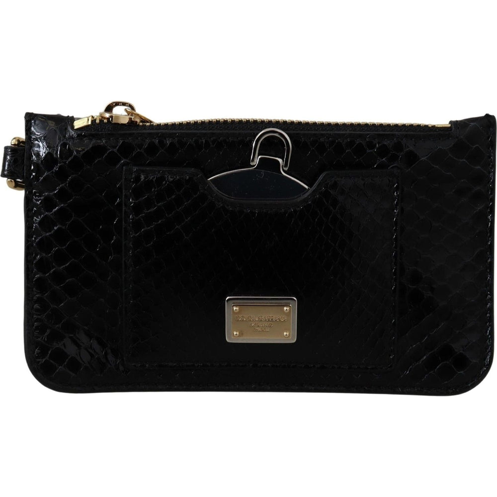 Dolce & Gabbana Black Leather Coin Purse Wristlet Mirror Agnese Wallet VAS12389