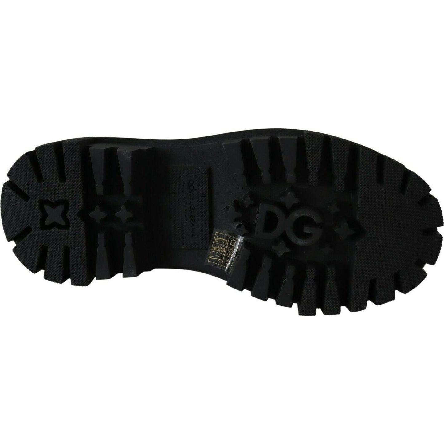 Dolce & Gabbana Elegant Black Leather Combat Boots with Crystal Detail Dolce & Gabbana Black