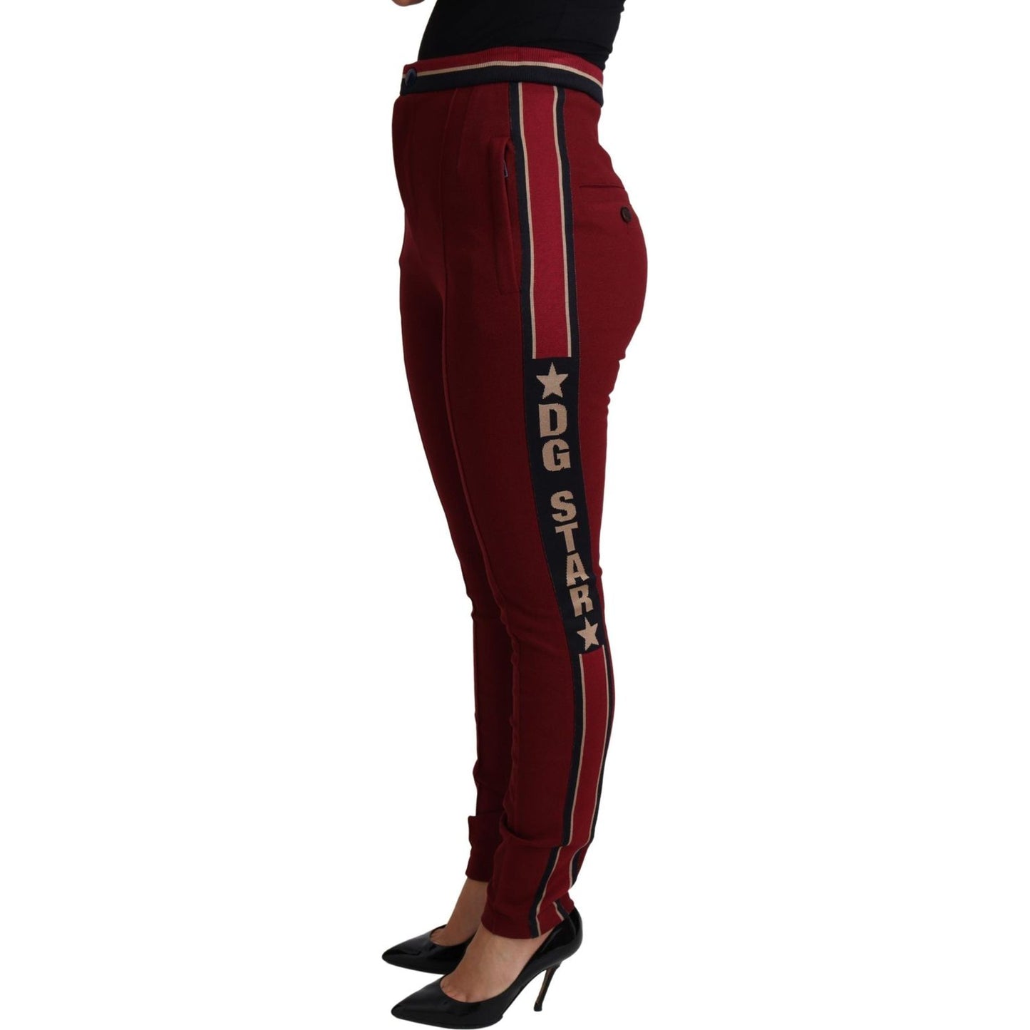 Dolce & Gabbana High-Waist Embroidered Red Skinny Trousers Dolce & Gabbana Black