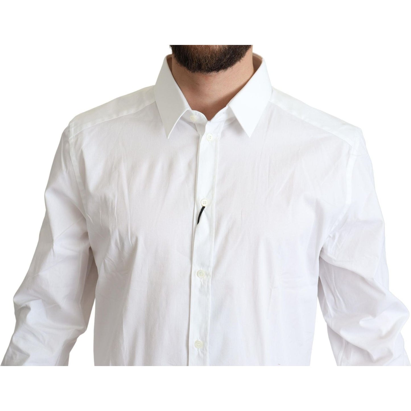 Dolce & Gabbana Elegant White Cotton Stretch Dress Shirt Dolce & Gabbana Light Gray