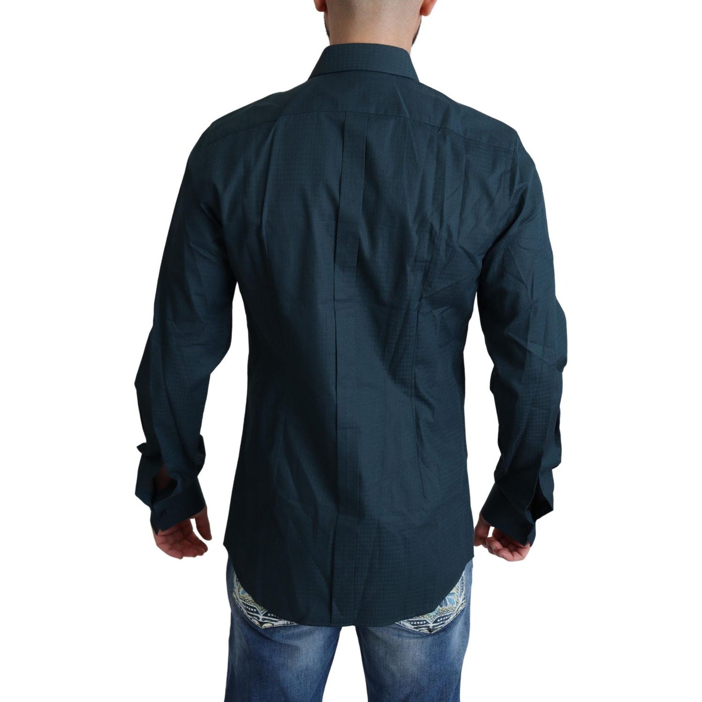 Dolce & Gabbana Elegant Blue Ruffled Tuxedo Shirt Dolce & Gabbana Dark Slate Gray
